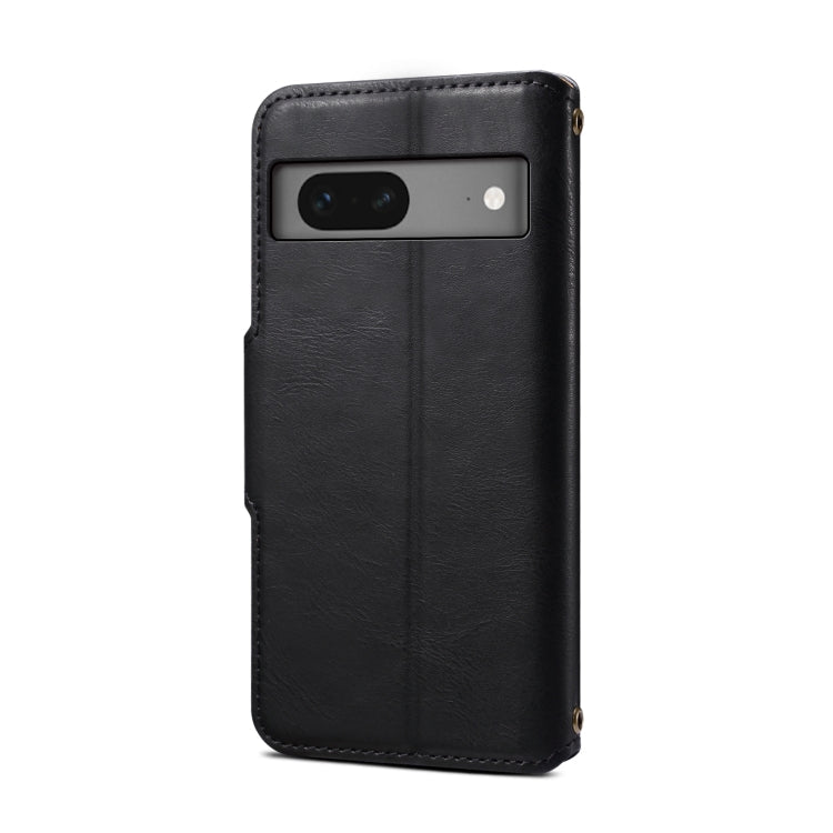 Pour l'étui de téléphone en cuir de style portefeuille en texture de cuir de vachette Denior pour Google Pixel 7 5G (noir)