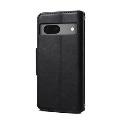 Pour l'étui de téléphone en cuir de style portefeuille en texture de cuir de vachette Denior pour Google Pixel 7 5G (noir)