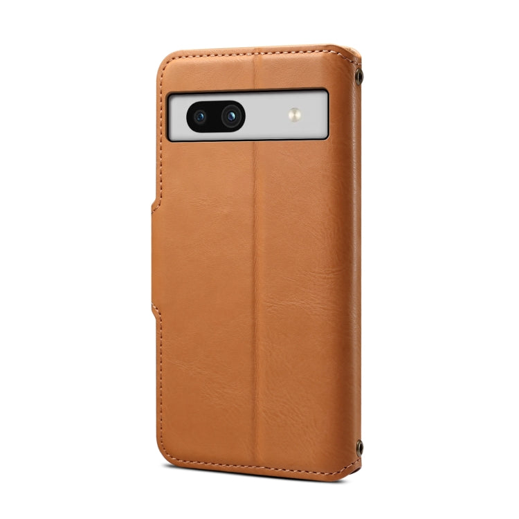 Pour Google Pixel 7a Étui de téléphone en cuir de style portefeuille avec texture de peau de vache (Kaki)