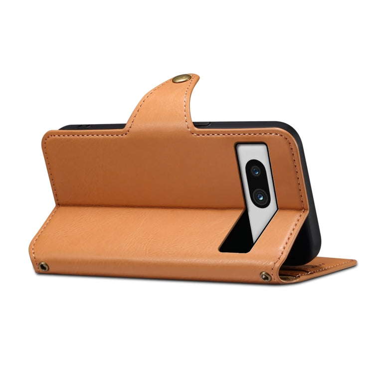 Pour Google Pixel 7a Étui de téléphone en cuir de style portefeuille avec texture de peau de vache (Kaki)