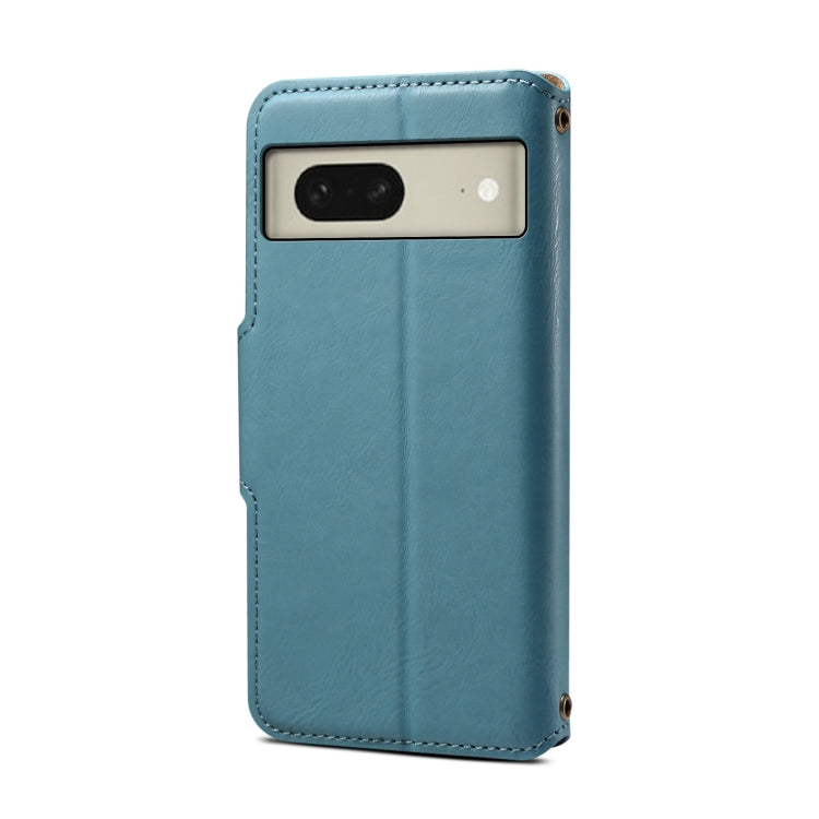 For Google Pixel 8 Denior Cowhide Texture Wallet Style Leather Phone Case(Blue)