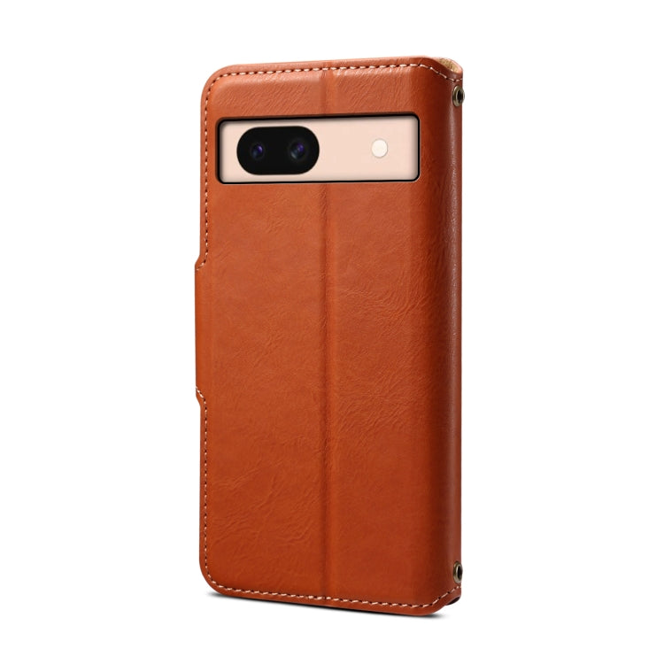 Pour l'étui de téléphone en cuir de style portefeuille en cuir de vachette Denior pour Google Pixel 8a (marron)