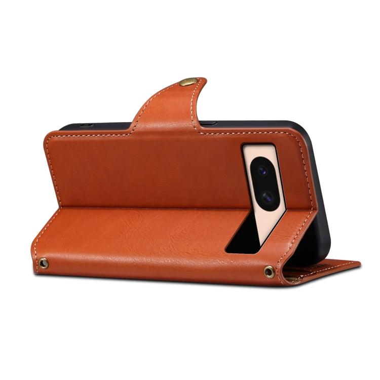Pour l'étui de téléphone en cuir de style portefeuille en cuir de vachette Denior pour Google Pixel 8a (marron)