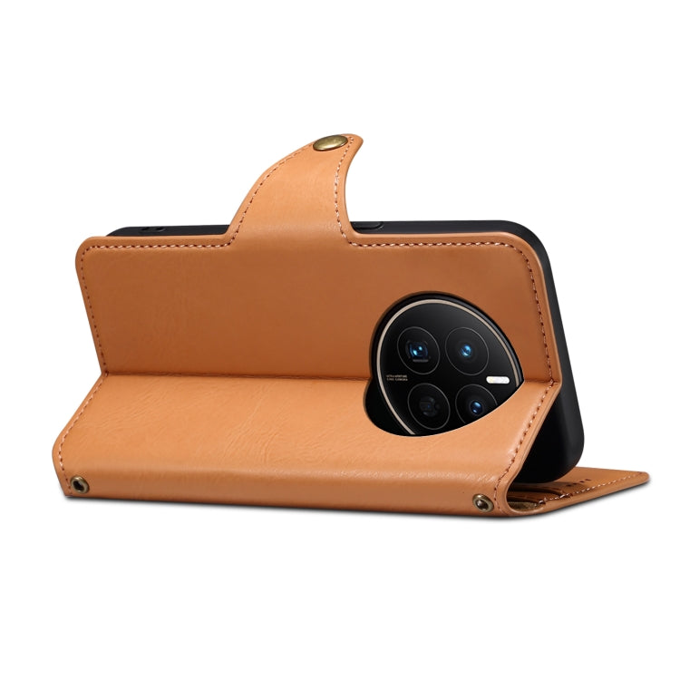 For Huawei Mate 50 Denior Cowhide Texture Wallet Style Leather Phone Case(Khaki)