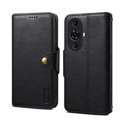 Pour Huawei nova 11 Pro Étui de téléphone en cuir style portefeuille texturé Denior en peau de vache (Noir)
