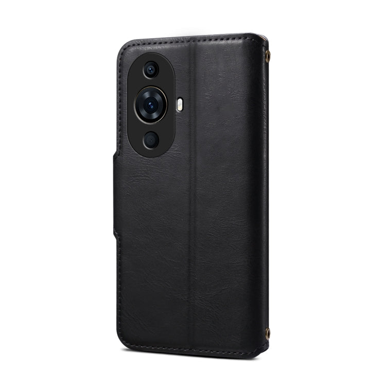 Pour Huawei nova 11 Pro Étui de téléphone en cuir style portefeuille texturé Denior en peau de vache (Noir)
