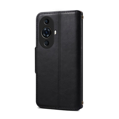 Pour Huawei nova 11 Pro Étui de téléphone en cuir style portefeuille texturé Denior en peau de vache (Noir)