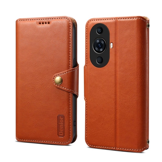 Pour Huawei nova 11 Pro Étui portefeuille en cuir texturé peau de vache Denior (Marron)