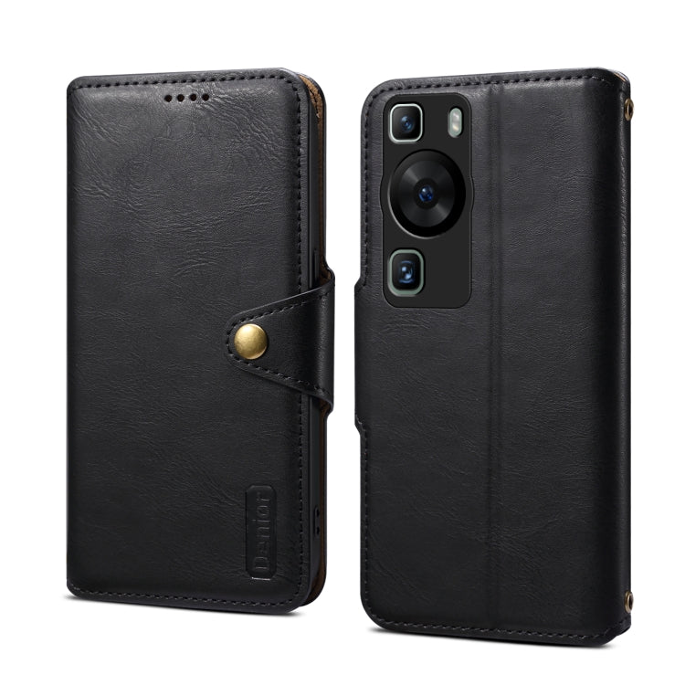 Pour Huawei P60 Étui de téléphone en cuir de style portefeuille texturé en cuir de vachette Denior (noir)