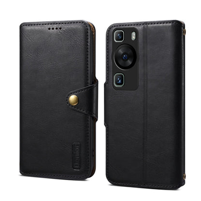 Pour Huawei P60 Étui de téléphone en cuir de style portefeuille texturé en cuir de vachette Denior (noir)