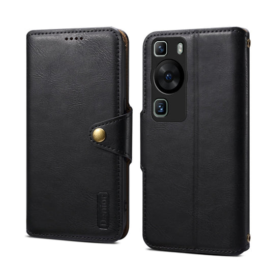 Pour Huawei P60 Étui de téléphone en cuir de style portefeuille texturé en cuir de vachette Denior (noir)
