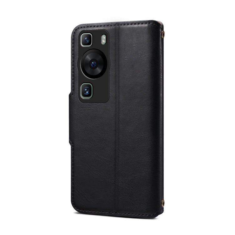 Pour Huawei P60 Étui de téléphone en cuir de style portefeuille texturé en cuir de vachette Denior (noir)