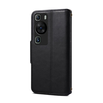 Pour Huawei P60 Étui de téléphone en cuir de style portefeuille texturé en cuir de vachette Denior (noir)
