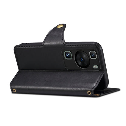 Pour Huawei P60 Étui de téléphone en cuir de style portefeuille texturé en cuir de vachette Denior (noir)
