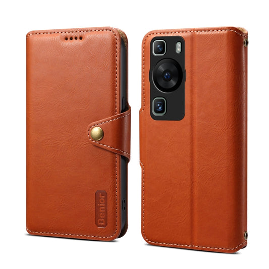 Pour Huawei P60 Étui de téléphone en cuir de style portefeuille avec texture de peau de vache Denior (Marron)