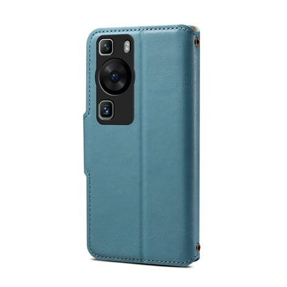 For Huawei P60 Denior Cowhide Texture Wallet Style Leather Phone Case(Blue)
