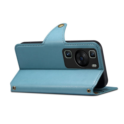 For Huawei P60 Denior Cowhide Texture Wallet Style Leather Phone Case(Blue)