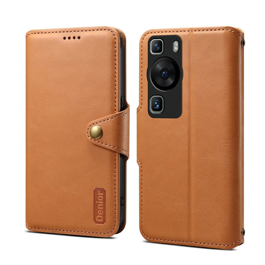 Pour Huawei P60 Étui de téléphone en cuir de style portefeuille texturé en peau de vache Denior (Kaki)