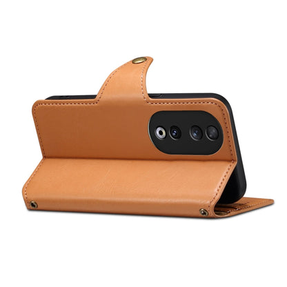 For Honor 90 Denior Cowhide Texture Wallet Style Leather Phone Case(Khaki)