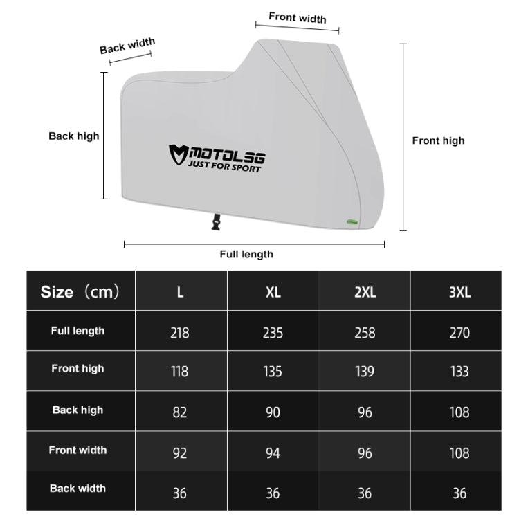 MOTOLSG Motorcycle Waterproof Sunproof Dustproof Thickening Cover, Size:XXL(Silver)