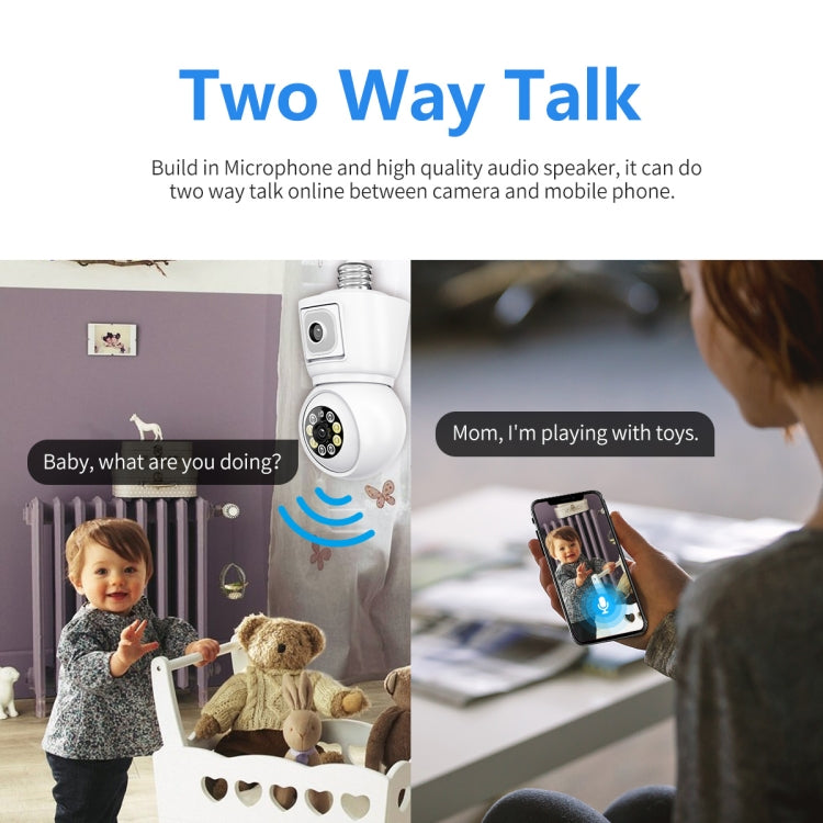 ESCAM QF202 E27 2x2MP Dual Lens Motion Detection Waterproof WiFi IP Two Way Audio Night Vision Camera(White)