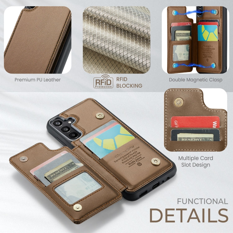 Pour Samsung Galaxy A15 Étui CaseMe C22 en cuir texturé Litchi avec protection RFID (Marron)