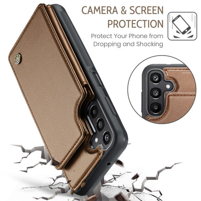 Pour Samsung Galaxy A15 Étui CaseMe C22 en cuir texturé Litchi avec protection RFID (Marron)
