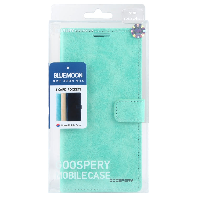 For Samsung Galaxy S24 Ultra 5G GOOSPERY BLUE MOON Crazy Horse Texture Leather Phone Case(Mint Green)