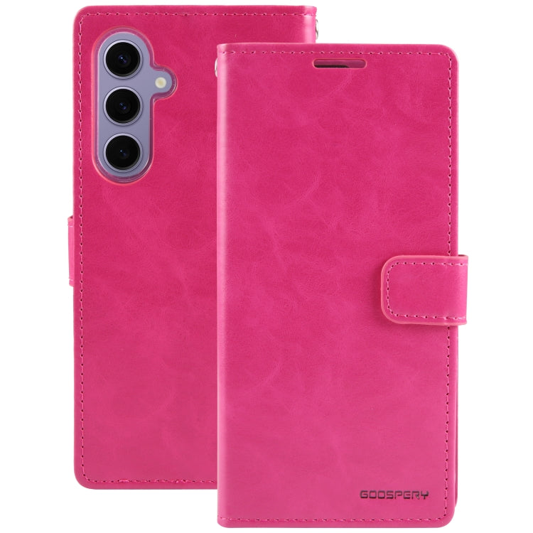 Pour Samsung Galaxy S24 5G GOOSPERY BLUE MOON Étui de téléphone en cuir texturé Crazy Horse (Rose Rouge)
