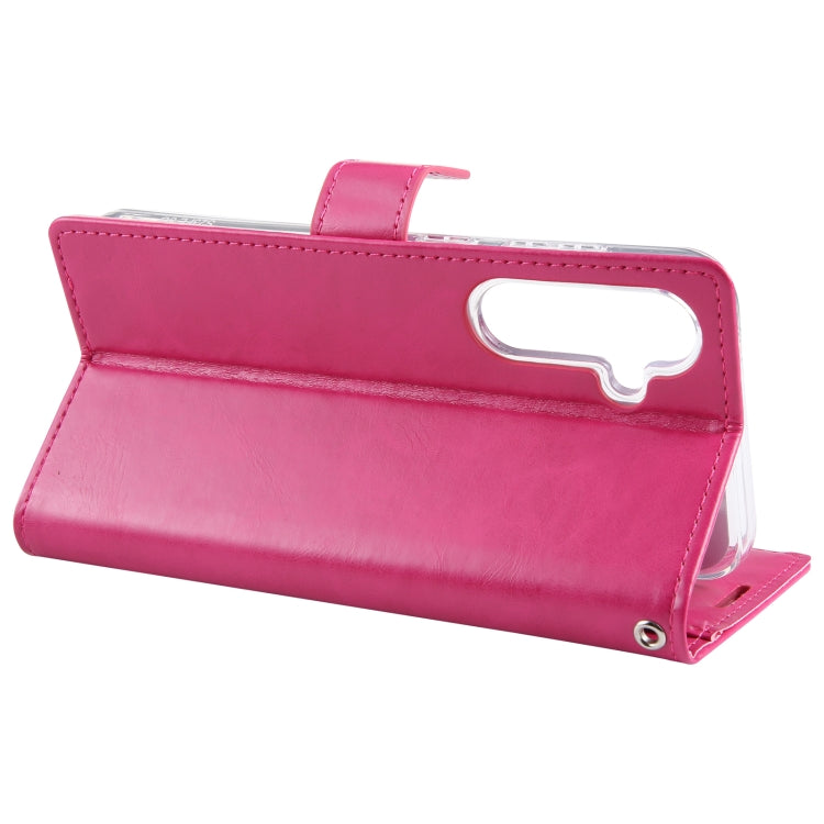 Pour Samsung Galaxy S24 5G GOOSPERY BLUE MOON Étui de téléphone en cuir texturé Crazy Horse (Rose Rouge)