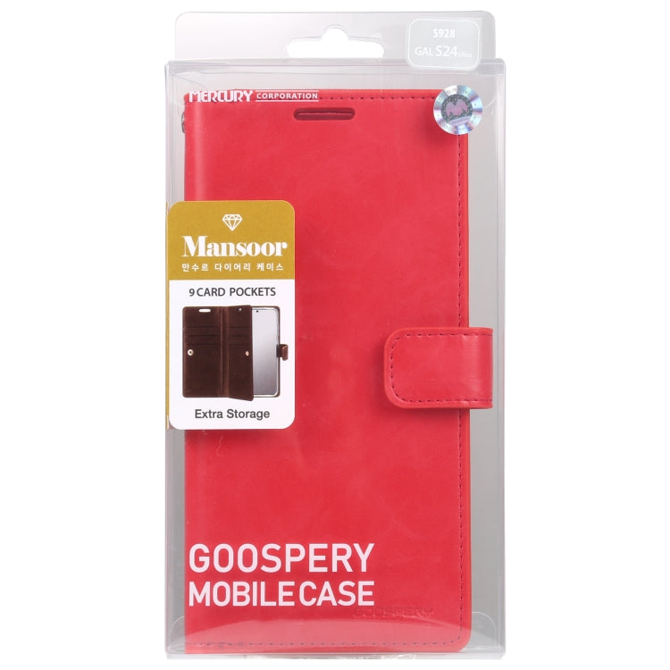 For Samsung Galaxy S24 Ultra 5G GOOSPERY MANSOOR DIARY 9 Card Slots Leather Phone Case(Red)
