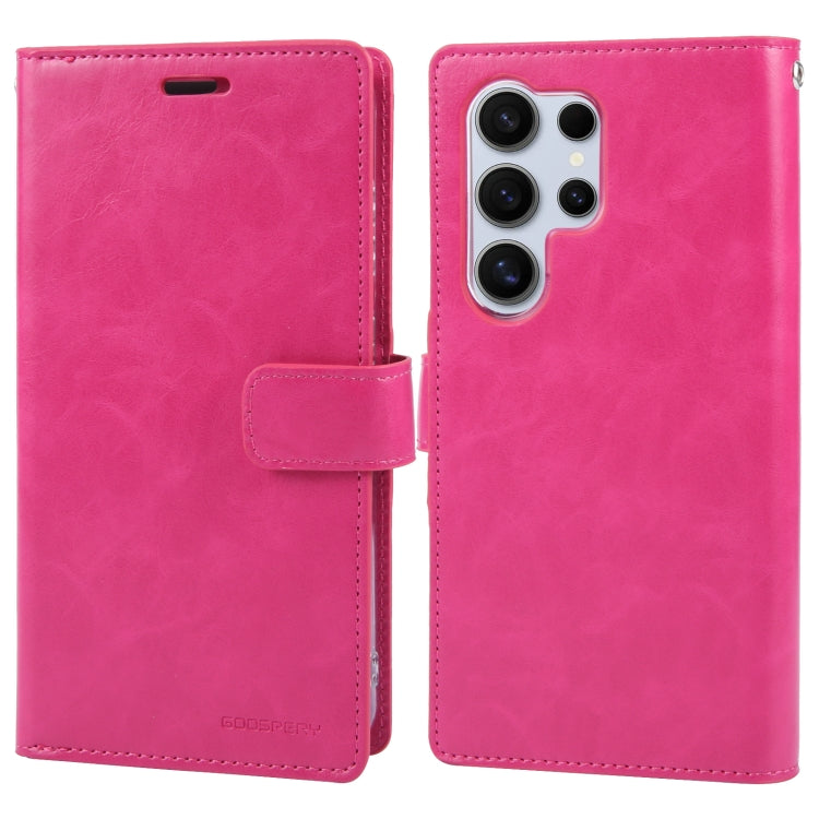 For Samsung Galaxy S24 Ultra 5G GOOSPERY MANSOOR DIARY 9 Card Slots Leather Phone Case(Rose Red)