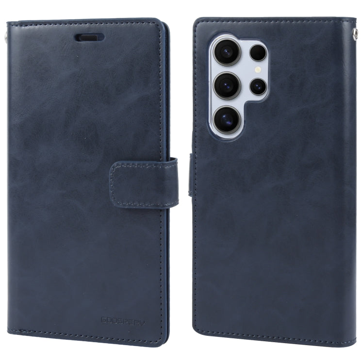 Pour Samsung Galaxy S24 Ultra 5G Étui de téléphone en cuir GOOSPERY MANSOOR DIARY avec 9 fentes pour cartes (bleu foncé)