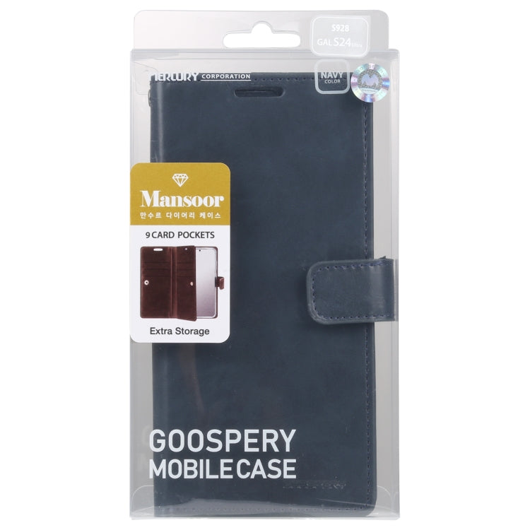 Pour Samsung Galaxy S24 Ultra 5G Étui de téléphone en cuir GOOSPERY MANSOOR DIARY avec 9 fentes pour cartes (bleu foncé)