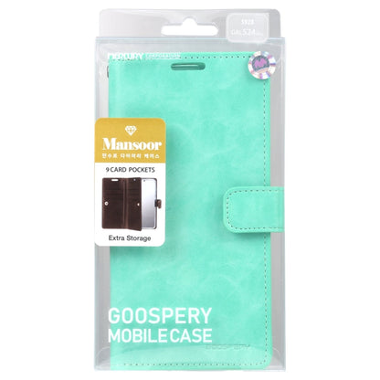 For Samsung Galaxy S24 Ultra 5G GOOSPERY MANSOOR DIARY 9 Card Slots Leather Phone Case(Mint Green)
