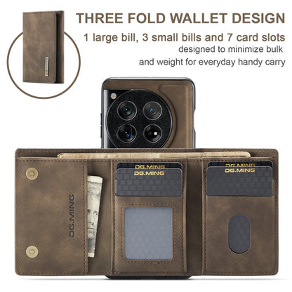 For OnePlus 12 DG.MING M1 Series 3-Fold Multi Card Wallet + Magnetic Phone Case(Coffee)