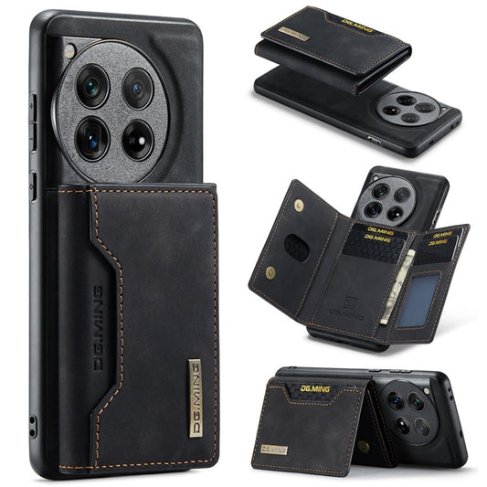 Pour OnePlus 12 DG.MING Série M2 Étui magnétique 3 volets avec porte-cartes (Noir)