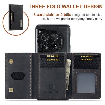 Pour OnePlus 12 DG.MING Série M2 Étui magnétique 3 volets avec porte-cartes (Noir)