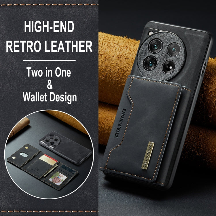 Pour OnePlus 12 DG.MING Série M2 Étui magnétique 3 volets avec porte-cartes (Noir)