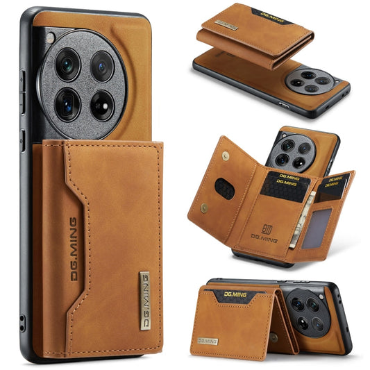 Pour OnePlus 12 DG.MING M2 Series Étui de Téléphone Magnétique avec Porte-Cartes à Trois Volets (Marron)
