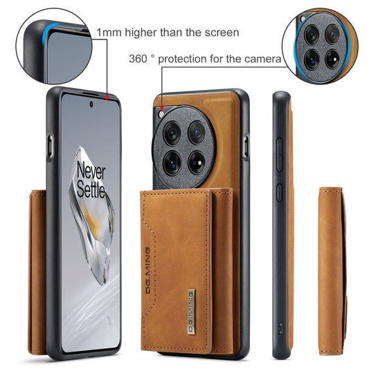 Pour OnePlus 12 DG.MING M2 Series Étui de Téléphone Magnétique avec Porte-Cartes à Trois Volets (Marron)
