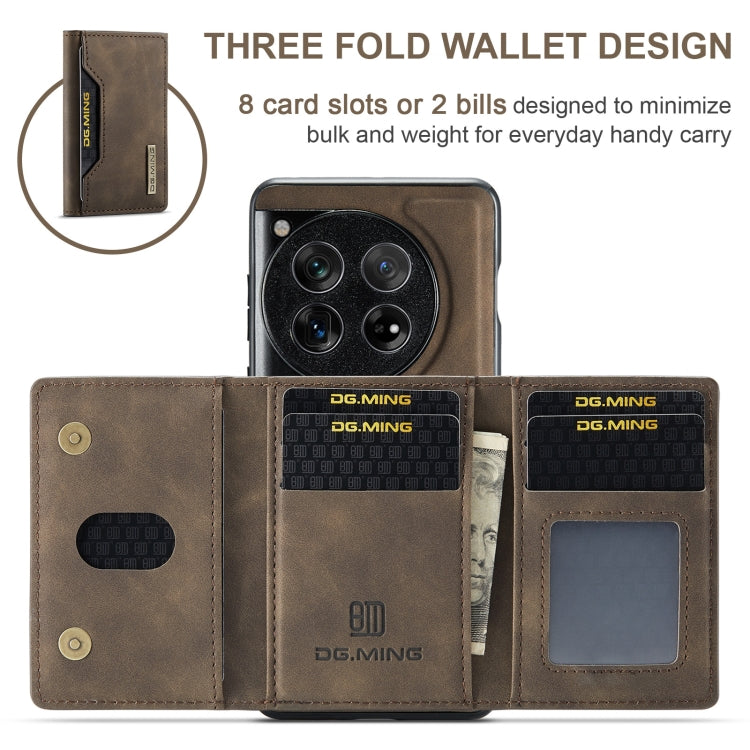 For OnePlus 12 DG.MING M2 Series 3-Fold Multi Card Bag + Magnetic Phone Case(Coffee)