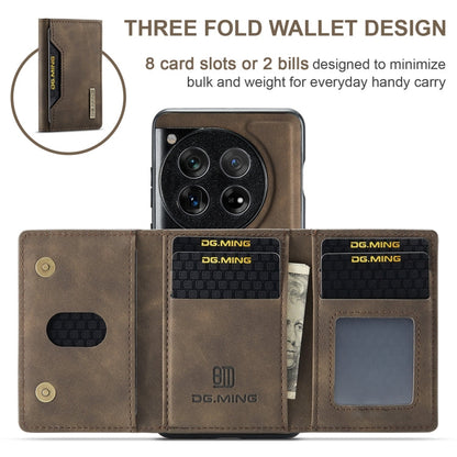 For OnePlus 12 DG.MING M2 Series 3-Fold Multi Card Bag + Magnetic Phone Case(Coffee)