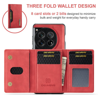 For OnePlus 12 DG.MING M2 Series 3-Fold Multi Card Bag + Magnetic Phone Case(Red)