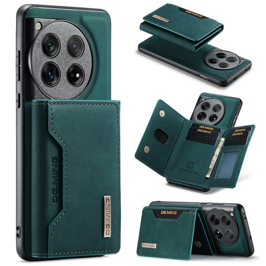 Pour OnePlus 12 DG.MING Série M2 Étui multi-cartes à trois volets + étui de téléphone magnétique (vert)