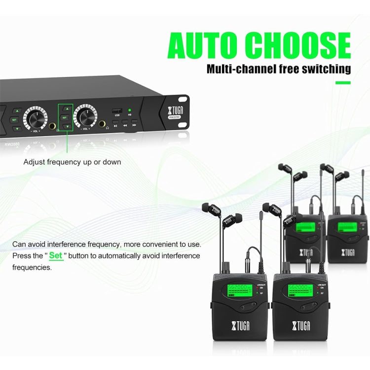 XTUGA RW2090 Professional Stage Wireless 2 Channel In Ear Monitoring System 2 in 1(UK Plug)
