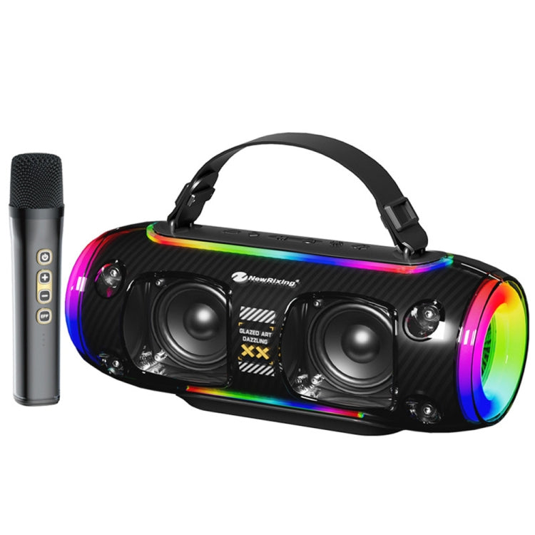 Enceinte Bluetooth sans fil portable d'extérieur NR8806 New Rixing avec subwoofer coloré RGB, style : micro unique (noir)