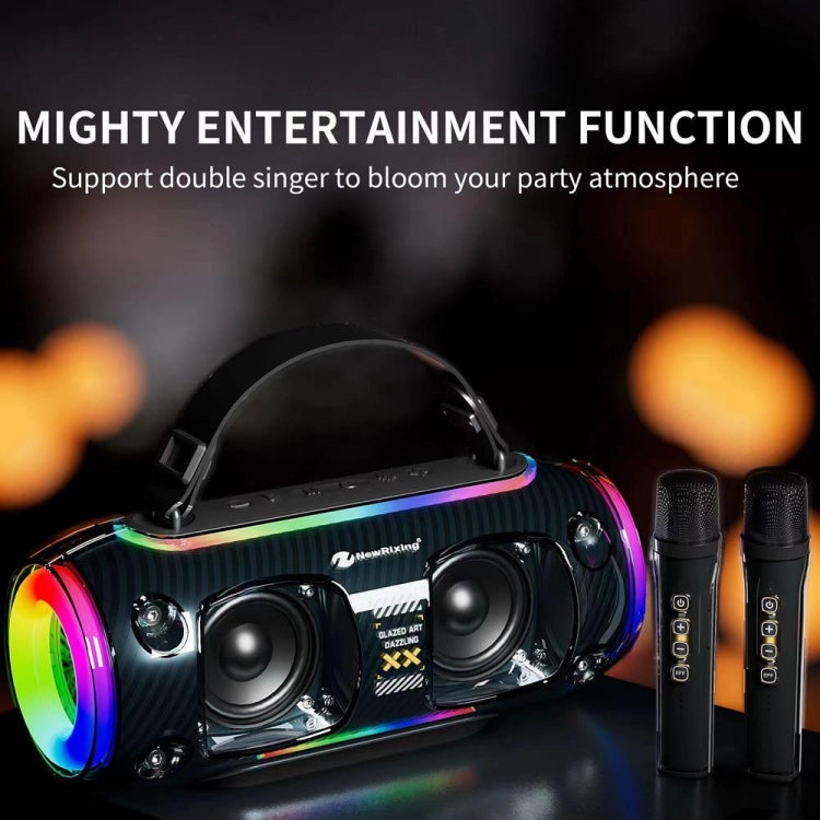 Enceinte Bluetooth sans fil portable d'extérieur NR8806 New Rixing avec subwoofer coloré RGB, style : micro unique (noir)