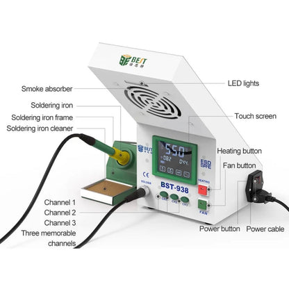 BEST BST-938 Instrument à souder électrique LED avec fumoir et purificateur de fumée, station de soudage avec ventilateur d'extraction, prise US