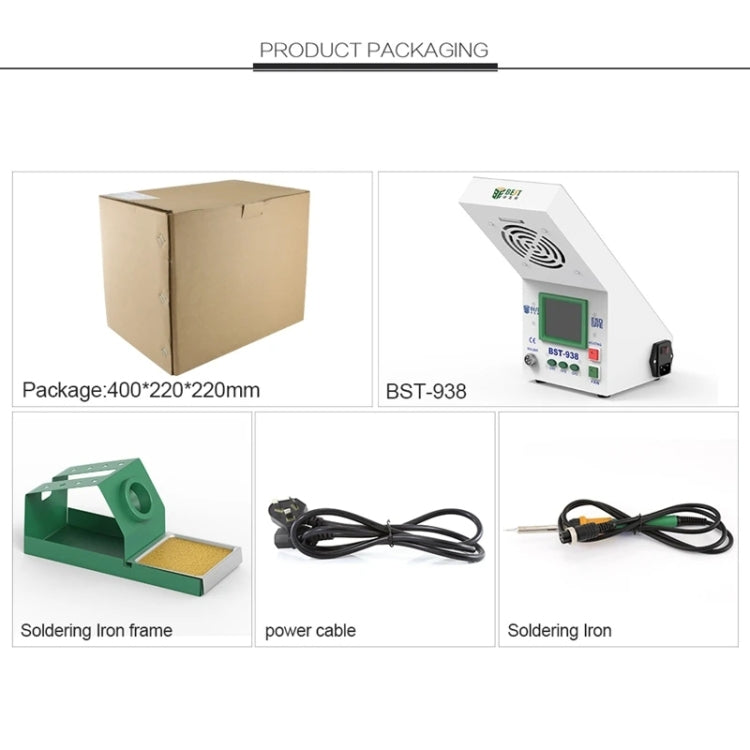 BEST BST-938 Instrument à souder électrique LED avec fumoir et purificateur de fumée, station de soudage avec ventilateur d'extraction, prise US